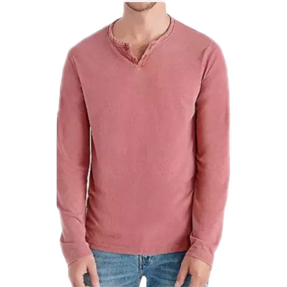 NWT Lucky Brand Men's Long Sleeve Triblend Notch Neck Henley with button closur - Picture 2 of 15